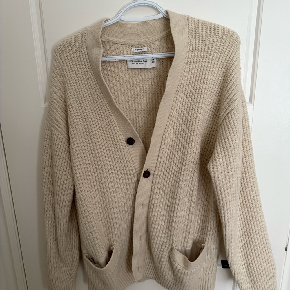 Abercrombie & Fitch Cream Knit Cardigan With Pockets